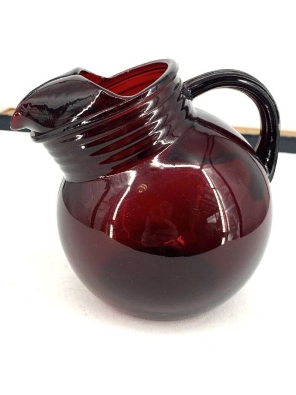 Anchor Hocking Royal Ruby Red Glass Small Tilt Ball Pitcher Ice Lip 6"